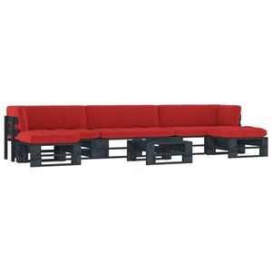 vidaXL Set mobilier paleți cu perne, 6 piese, negru, lemn pin tratat imagine