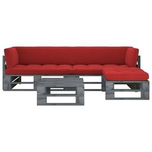 vidaXL Set mobilier din paleți cu perne, 4 piese, gri, lemn pin tratat imagine
