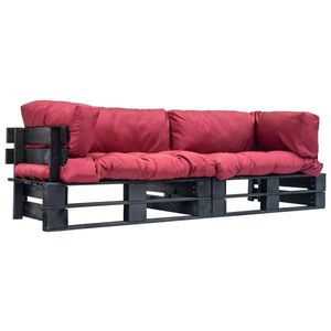 vidaXL Set canapea grădină paleți cu perne roșii, 2 piese, lemn de pin imagine
