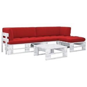vidaXL Set mobilier din paleți cu perne, 4 piese, alb, lemn pin tratat imagine