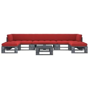 vidaXL Set mobilier din paleți cu perne, 6 piese, gri, lemn pin tratat imagine
