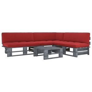 vidaXL Set mobilier din paleți cu perne, 4 piese, gri, lemn pin tratat imagine