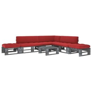 vidaXL Set mobilier din paleți cu perne, 6 piese, gri, lemn pin tratat imagine