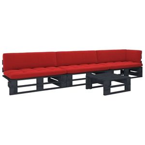 vidaXL Set mobilier paleți cu perne, 4 piese, negru, lemn pin tratat imagine