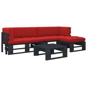 vidaXL Set mobilier paleți cu perne, 4 piese, negru, lemn pin tratat imagine