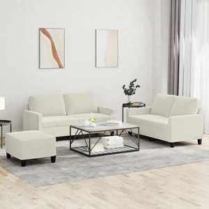 vidaXL Set de canapele cu perne, 3 piese, crem, catifea imagine