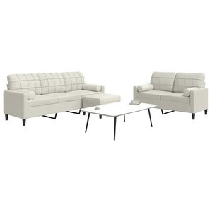 vidaXL Set de canapele cu perne/rulouri, 3 piese, crem, catifea imagine