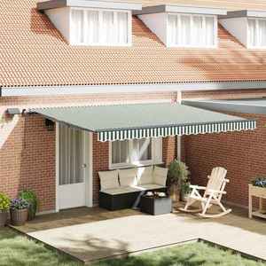 vidaXL Cortina Retractabilă Manual Verde și alb 450 ×350 cm țesătură imagine