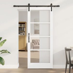 vidaXL Ușă glisantă ORKDAL Alb 83 x 202 cm Lemn masiv de pin și sticlă imagine