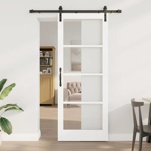 vidaXL Ușă glisantă ORKDAL Alb 83 x 211 cm Lemn masiv de pin și sticlă imagine