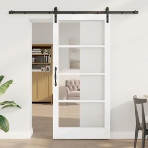 vidaXL Ușă glisantă ORKDAL Alb 93 x 202 cm Lemn masiv de pin și sticlă imagine