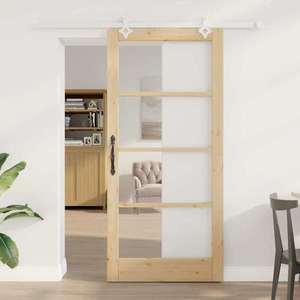 vidaXL Ușă glisantă natural 93 x 202 cm Lemn masiv de pin și sticlă imagine