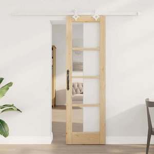 vidaXL Ușă glisantă natural 61 x 198, 5 cm Lemn masiv de pin și sticlă imagine