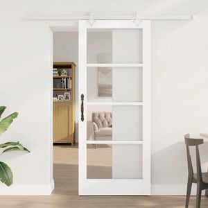 vidaXL Ușă glisantă Alb 83 x 202 cm Lemn masiv de pin și sticlă imagine