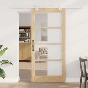 vidaXL Ușă glisantă natural 93 x 202 cm Lemn masiv de pin și sticlă imagine
