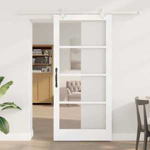 vidaXL Ușă glisantă Alb 93 x 202 cm Lemn masiv de pin și sticlă imagine