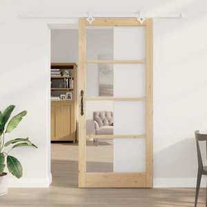 vidaXL Ușă glisantă natural 93 x 211 cm Lemn masiv de pin și sticlă imagine