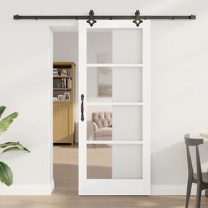 vidaXL Ușă glisantă Alb 83 x 202 cm Lemn masiv de pin și sticlă imagine