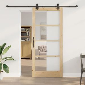 vidaXL Ușă glisantă natural 93 x 211 cm Lemn masiv de pin și sticlă imagine