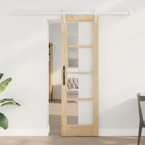 vidaXL Ușă glisantă natural 61 x 198, 5 cm Lemn masiv de pin și sticlă imagine