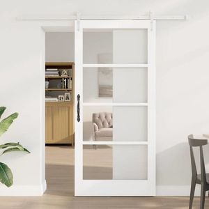 vidaXL Ușă glisantă Alb 93 x 202 cm Lemn masiv de pin și sticlă imagine
