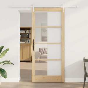 vidaXL Ușă glisantă natural 93 x 211 cm Lemn masiv de pin și sticlă imagine