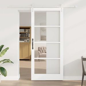 vidaXL Ușă glisantă Alb 93 x 211 cm Lemn masiv de pin și sticlă imagine