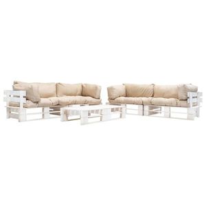 vidaXL Set mobilier grădină paleți cu perne nisipii, 6 piese, lemn imagine