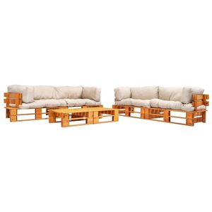 vidaXL Set mobilier de grădină paleți cu perne nisipii, 6 piese lemn imagine
