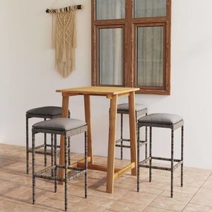 vidaXL Set mobilier de bar de grădină cu perne, 5 piese, gri imagine