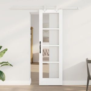 vidaXL Ușă glisantă Alb 61 x 198, 5 cm Lemn masiv de pin și sticlă imagine