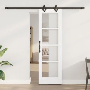 vidaXL Ușă glisantă Alb 61 x 198, 5 cm Lemn masiv de pin și sticlă imagine