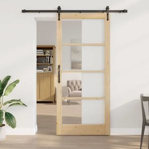 vidaXL Ușă glisantă natural 93 x 211 cm Lemn masiv de pin și sticlă imagine