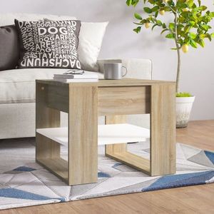 vidaXL Măsuță de cafea alb&stejar sonoma 55, 5x55x45cm lemn prelucrat imagine