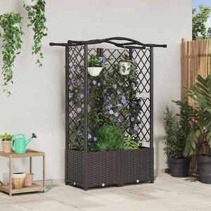 vidaXL Pat Ridicat cu Trellis și Acoperiș Maro 122 x 40 x 141 cm PP imagine