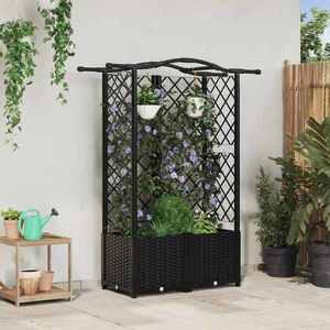 vidaXL Pat Ridicat cu Trellis și Acoperiș Negru 122 x 40 x 141 cm PP imagine