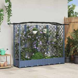vidaXL Pat Ridicat cu Trellis și Acoperiș Gri 203, 5 x 40 x 125 cm PP imagine