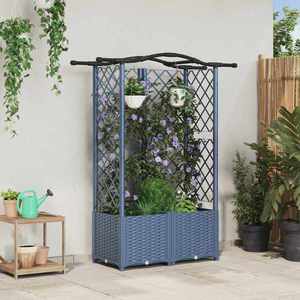 vidaXL Pat Ridicat cu Trellis și Acoperiș Gri 122 x 40 x 141 cm PP imagine