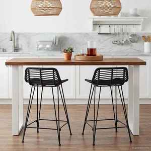 vidaXL Scaun de bar 2 pcs Negru 44 x 45 x 76 cm Rattan și oțel imagine