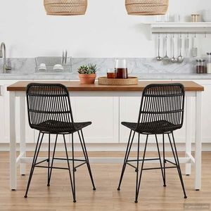 vidaXL Scaun de dining 2 pcs Negru 41 x 55 x 85 cm Rattan și oțel imagine