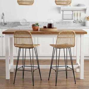 vidaXL Scaun de bar 2 pcs natural 44 x 55 x 109 cm Rattan și oțel imagine