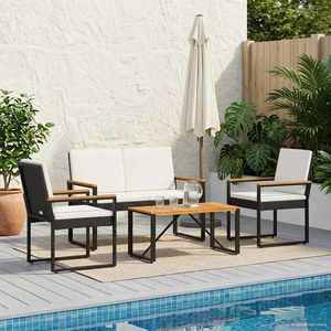 vidaXL Set de Mobilier pentru Exterior 4 pcs Negru și Alb crem imagine