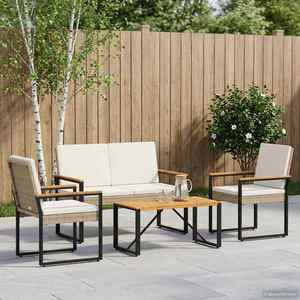 vidaXL Set de Mobilier pentru Exterior 4 pcs Bej și alb crem poliratan imagine