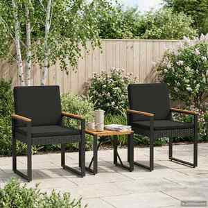 vidaXL Set de Mobilier pentru Exterior cu pernă 3 pcs Negru poliratan imagine