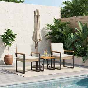 vidaXL Set de Mobilier pentru Exterior 3 pcs Bej și alb crem poliratan imagine