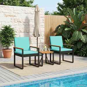 vidaXL Set de Mobilier pentru Exterior cu pernă 3 pcs Negru și Turcoaz imagine