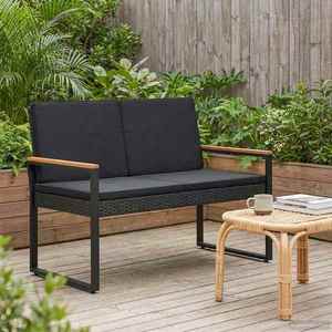 vidaXL Bancă de exterior cu pernă Negru 107 x 61 x 80 cm poliratan imagine