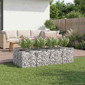 vidaXL Pat ridicat din gabion 2 pcs Argintiu imagine