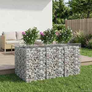 vidaXL Pat ridicat din gabion 2 pcs Argintiu imagine