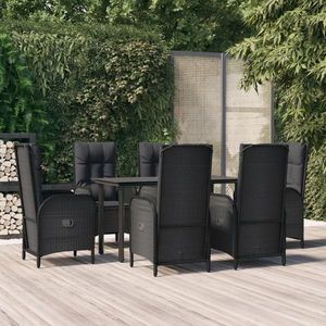 vidaXL Set mobilier de grădină cu perne, 7 piese, negru, poliratan imagine